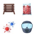 Wooden barricade, protective mask and other accessories. Paintball single icon in cartoon style vector symbol stock Royalty Free Stock Photo