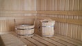 Spa concept of traditional old Russian sauna. Interior details Finnish sauna steam bath with traditional sauna Royalty Free Stock Photo