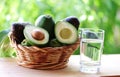 wooden basket full avocados fruit Royalty Free Stock Photo