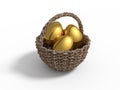 Wooden basket with golden eggs Royalty Free Stock Photo