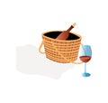 Wooden basket with wine illustration on white background Royalty Free Stock Photo