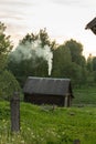 Wooden bath on the lake. Russian village. Royalty Free Stock Photo