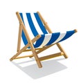 Wooden beach blue striped deck chair isolated on white