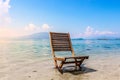 Wooden Beach Chair Empty Ocean Shore Landscape Vacation Relaxation Peace Royalty Free Stock Photo