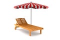 Wooden beach chair and umbrella isolated on white Royalty Free Stock Photo