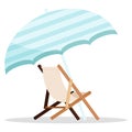 Wooden beach chaise longue with blue umbrella icon isolated on white background Royalty Free Stock Photo