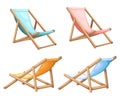 Wooden beach chaise lounge different design set illustration isolated on background summer background Royalty Free Stock Photo