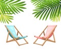 Wooden beach chaise lounge different design set illustration isolated on background summer background Royalty Free Stock Photo