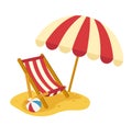 Wooden beach chaise with umbrellaillustration