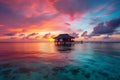 wooden beach hut stunning pink sunset