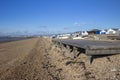 Wooden beach platform for buggy and wheelchair access, Shoebury Common Beach, Essex, England on a sunny day