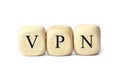 Wooden beads with acronym VPN on white background