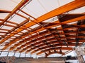 Wooden beams of a city concert hall also part of design. Modern technology using old materials