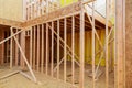 wooden beams at construction interior frame of a new house under construction Royalty Free Stock Photo