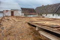 Wooden beams on half destroyed barn Royalty Free Stock Photo