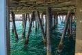 Wooden beams support under the pier of Santa Monica pier