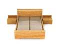 Wooden bed with bedside tables on either side Royalty Free Stock Photo