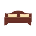 Wooden bed for one person with a pillow and a blanket in a flat style. vector illustration isolated on white Royalty Free Stock Photo