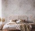 Wooden bedroom design mockup in loft apartment interior Royalty Free Stock Photo