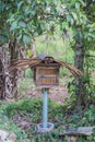 Wooden bee house in the garden