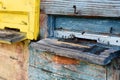 Wooden beehive closeup. Royalty Free Stock Photo