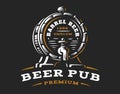 Wooden beer barrel logo - vector illustration, brewery design