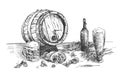 Wooden beer barrel still life