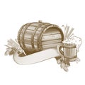 Wooden beer barrel still life