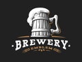 Wooden beer mug logo- vector illustration, brewery design