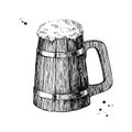 Wooden beer mug sketch style illustration. Hand drawn iso Royalty Free Stock Photo