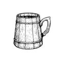 Wooden beer mug. Vintage mug with a handle. Hand drawn sketch style. Best for brewery, pub menu designs. Royalty Free Stock Photo