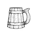 Wooden beer mug. Vintage mug with a handle. Hand drawn sketch style. Best for brewery, pub menu designs. Royalty Free Stock Photo