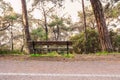 Wooden bench against to panoramic view on the shore of Heybeliada Prince islands Istanbul Turkey