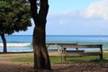 Wooden bench by the beach