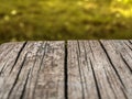 wooden bench on a blurry green background