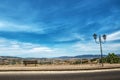 Wooden bench and classic lamppost