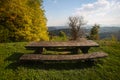 Wooden bench in countryside