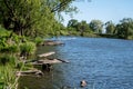 Wooden bench on the fishing pier Royalty Free Stock Photo