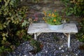 Wooden Bench with Flower Arrangement Garden Royalty Free Stock Photo