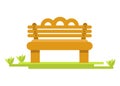 Wooden bench on green piece of grass isolated illustration