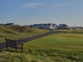 From a Wooden Bench looking over to Links House and the Carnoustie Golf Hotel around the 1st Tee and 18th Green.