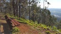 Wooden Bench overseeing scenic mountain view Royalty Free Stock Photo