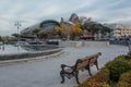 Bench, a place to rest, winter in Baku Panoramic view