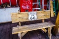 Wooden bench, Route 66, is attracting visitors from all of the world Royalty Free Stock Photo