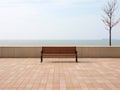 a wooden bench sitting in front of a large body of water