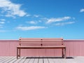 a wooden bench sitting on top of a wooden deck