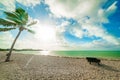 Wooden bench in Sombrero beach at dawn Royalty Free Stock Photo