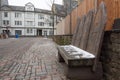 Wooden bench traditional vintage with snow on it