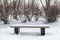 Wooden Bench Under The Snow In The Snowy Park In The Winter