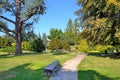 Wooden bench in Valentino Park. Turin, Italy.